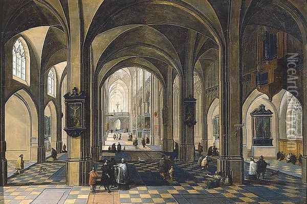 Interior of a Gothic Cathedral Oil Painting - Peeter, the Elder Neeffs