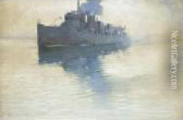 English Destroyer Oil Painting - Arvid Johansson