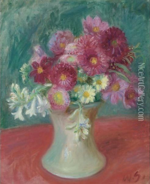 Bouquet Of Cosmos Oil Painting - William Glackens