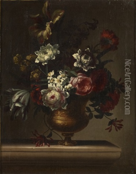 Bouquet De Fleurs Dans Un Vase En Bronze Oil Painting - Pierre Nicolas Huilliot