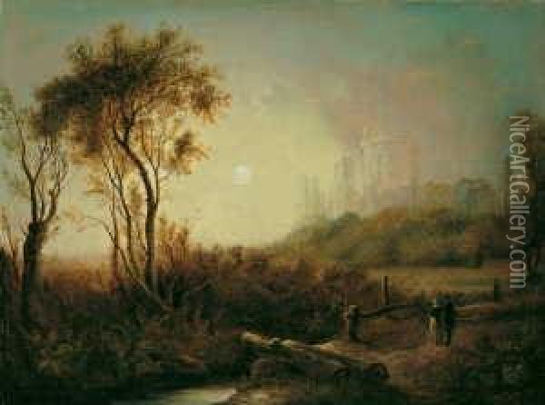Vollmondbeschienene Landschaft Mit Windsor Castle. Ol Auf Leinwand. H 45,5; B 61 Cm. Oil Painting - Sebastian Pether