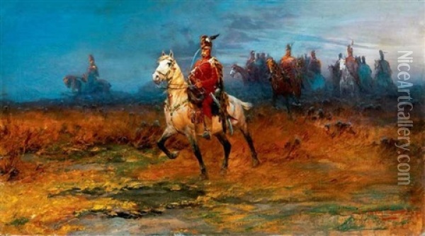 Lovasok (riders) Oil Painting - Laszlo Pataky