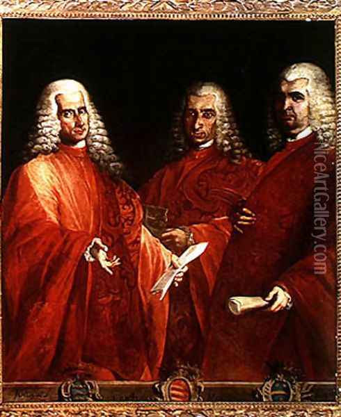 Portrait of Three Lawyers Giovanni Dolfin Gaetano Minotto and Lodovico Angarano Oil Painting - Vicenzo Guarana
