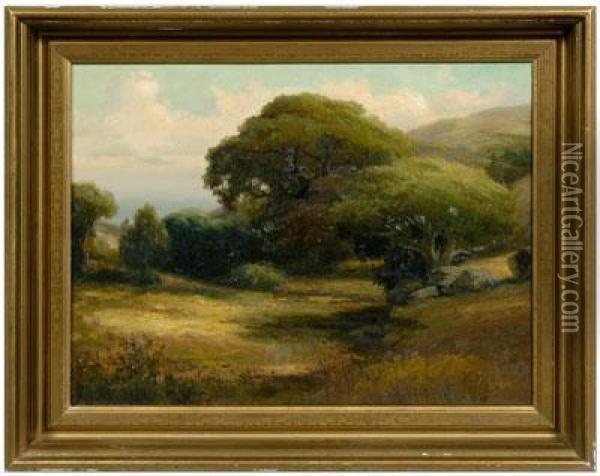 California Landscape With View Of Ocean Oil Painting - Herman, Henry Gustavson