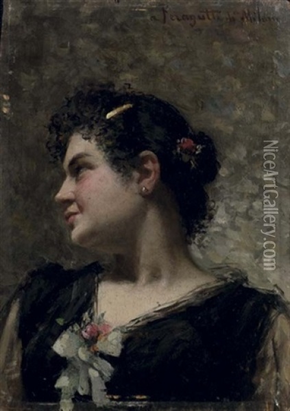 Signora Elegante Oil Painting - Adolfo Feragutti Visconti