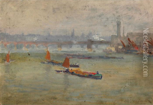 By London Bridge Oil Painting - Frederic Marlett Bell-Smith