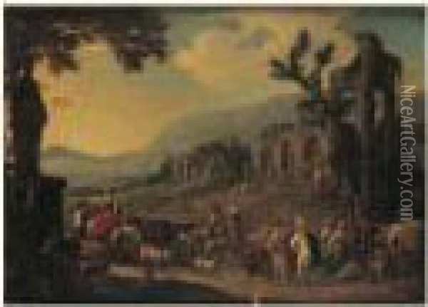 Scene De Marche Dans Des Ruines Antiques Oil Painting - Pieter Van Bredael