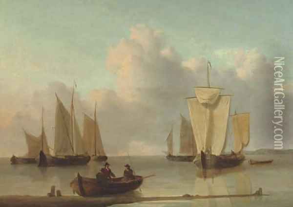 Dutch barges drying their sails offshore Oil Painting - William Anderson