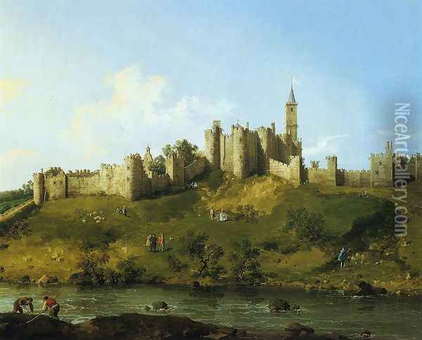 Alnwick Castle at Northumberland 1752 Oil Painting - (Giovanni Antonio Canal) Canaletto