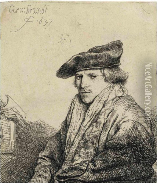 A Young Man In A Velvet Cap Oil Painting - Rembrandt Van Rijn