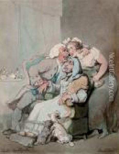 Doctor Doublepulse Killing Two Birds With One Stone Or 'medical Despatch' Oil Painting - Thomas Rowlandson