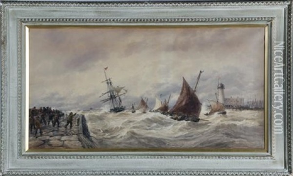Rough Seas, Dover Harbor Oil Painting - Thomas Bush Hardy