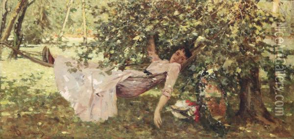 Youngwoman In The Shade Oil Painting - Achille Formis Befani