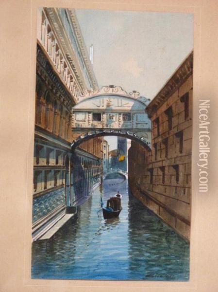 Kanal In Venedig Mit Der Seufzerbrucke
Und Einem Gondoliere. Oil Painting - H. Biondetti