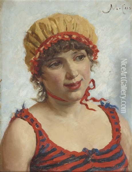 Bildnis Einer Dame In Badekleidung Oil Painting - Manuel Cusi Y Ferret