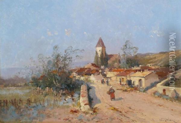 Two Village Landscapes In Spring Oil Painting - Eugene Galien-Laloue