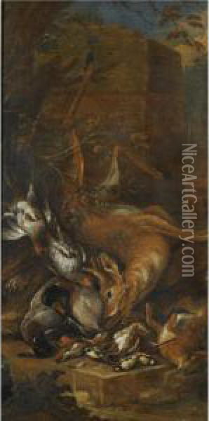 Still Life Of A Dead Roebuck And Other Game Oil Painting - Adriaen de Gryef
