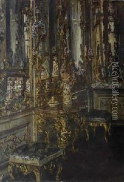 Barockes Schlossinterieur Mit Porzellanfiguren Oil Painting - Eugen Wolff
