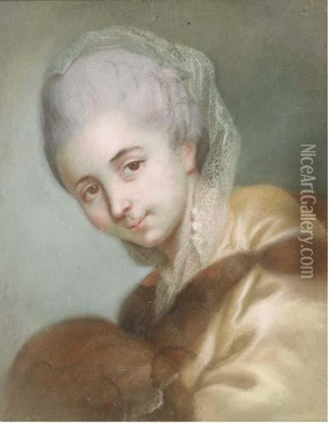 Portrait Of A Lady With A Muff Oil Painting - Charles-Alexis Huin