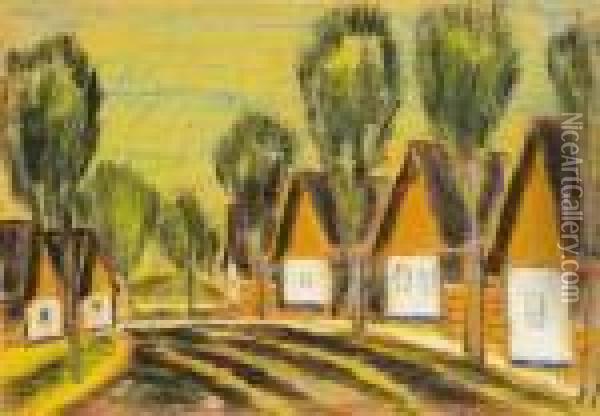 Village Houses Oil Painting - Istvan Nagy