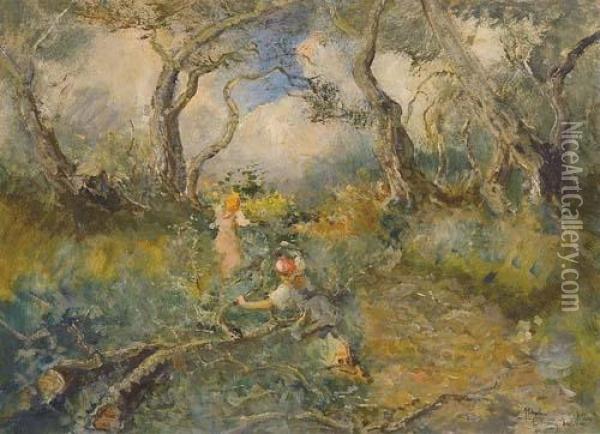 La Cueillette Des Olives. 1912 Oil Painting - Pompeo Mariani