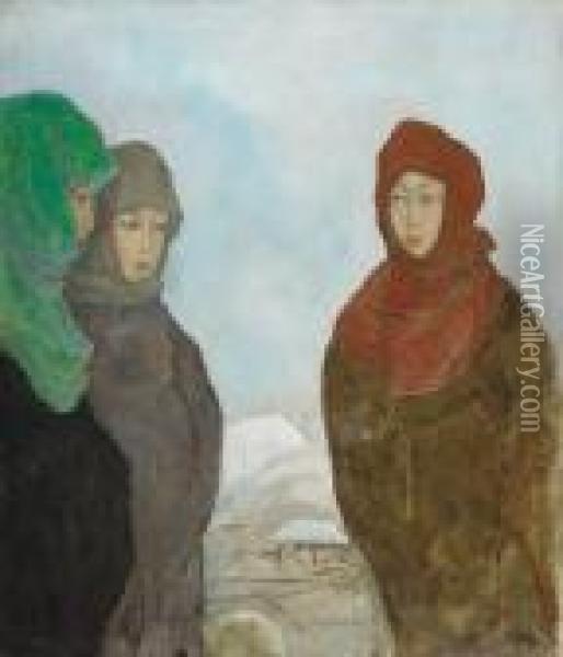 Japanerinnen Im Winterkleid Oil Painting - Emil Orlik