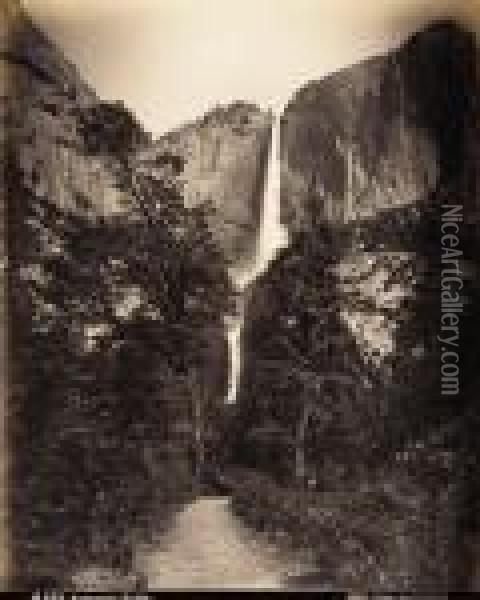 Yosemite Falls Oil Painting - Carleton E. Watkins
