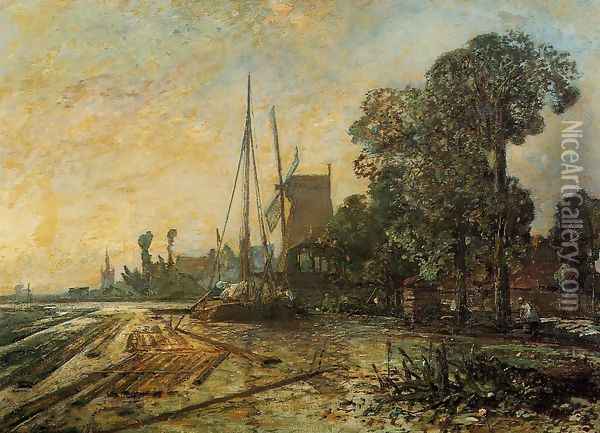Windmill Near The Water Oil Painting - Johan Barthold Jongkind