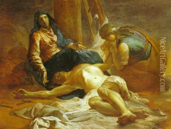 Gesu Deposto Dalla Croce, La Madonna E S. Maria Maddalena Oil Painting - Fra Semplice Da Verona