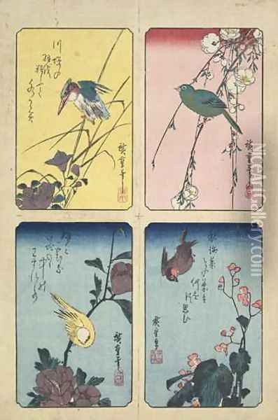 Four Bird and Flower Prints Edo period Oil Painting - Utagawa or Ando Hiroshige