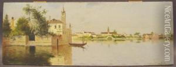Gondolier On A Venetian Waterway Oil Painting - Fritz Chwala