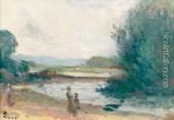 Bord De Seine, Circa 1900 Oil Painting - Maximilien Luce