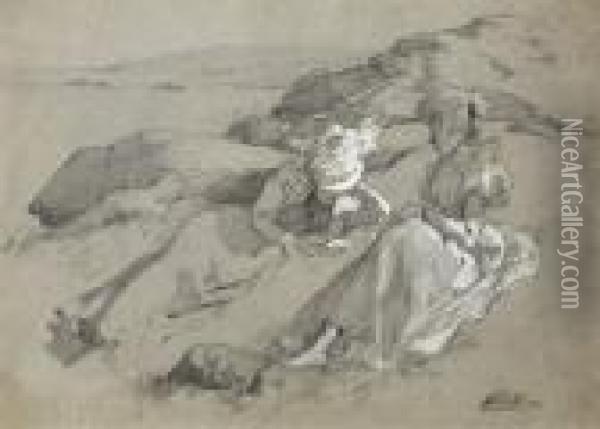 Deux Femmes Lisant Dans Les Dunes Oil Painting - Paul Pascal