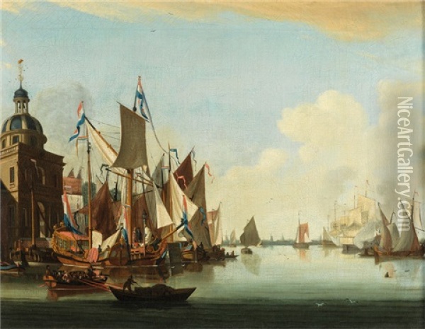 Navires Au Port Oil Painting - Abraham Jansz. Storck