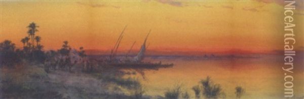 On The Banks Of The Nile At Dusk Oil Painting - Paul Pascal