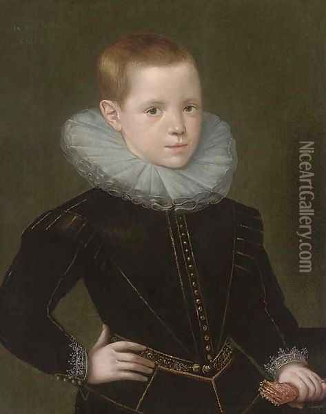 Portrait of Thomas Oxenden, half-length, in a black doublet and white ruff Oil Painting - Johnson, Cornelius I