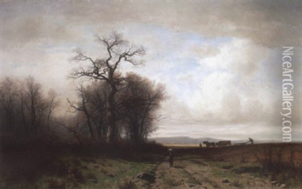 Landschaft Im Herbst Mit Bauern Oil Painting - Gustave Eugene Castan