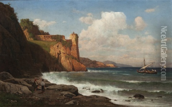 Coast With Lighthouse Oil Painting - Michael Haubtmann