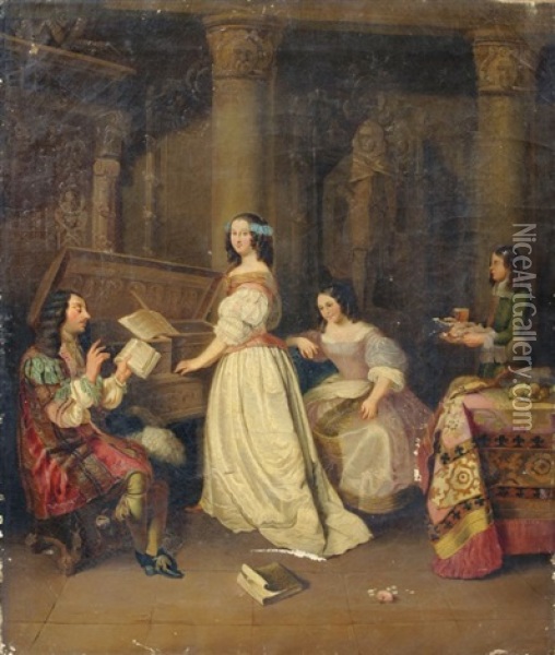 Musizierstunde Am Clavichord Oil Painting - Herman Wilhelm Cellarius