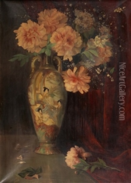 Jarron Oriental Con Flores Oil Painting - Antonia Ferreras