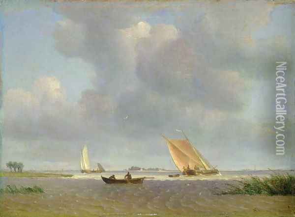 A fresh breeze on the Elbe, c.1830 Oil Painting - Adolf Vollmer