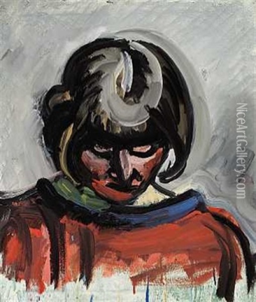 Portraet Af Ung Kvinde I Rod Kjole Oil Painting - Harald Giersing