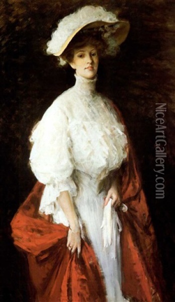 Portrait Of Frances Vonlohr Earle Oil Painting - William Merritt Chase