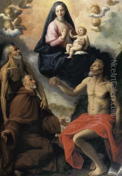 Madonna Con I Santi Onofrio, Girolamo E Un Devoto Oil Painting - Fabrizio Santafede