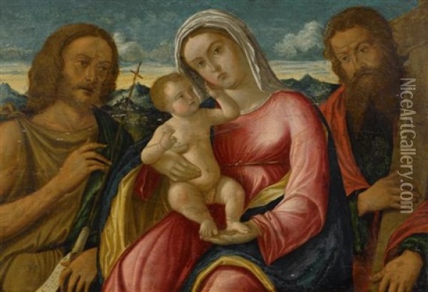 Maria Mit Jesusknaben, Johannes Dem Taufer Und Heiligem Andreas Oil Painting - Giovanni Bellini