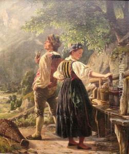 The Lovers' Quarrel Oil Painting - Joseph Schex