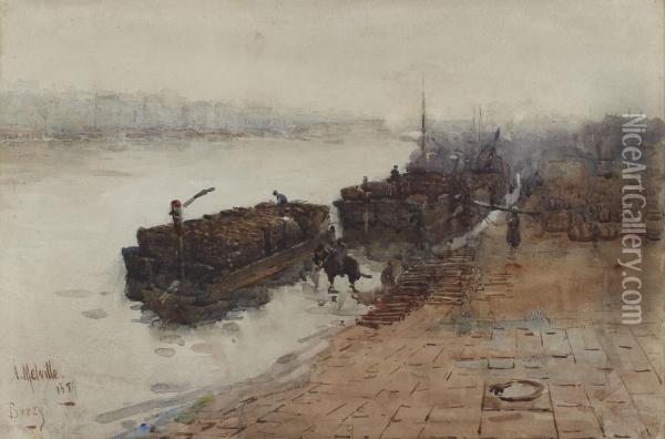 Barges On The Seine At Bercy Oil Painting - Arthur Melville