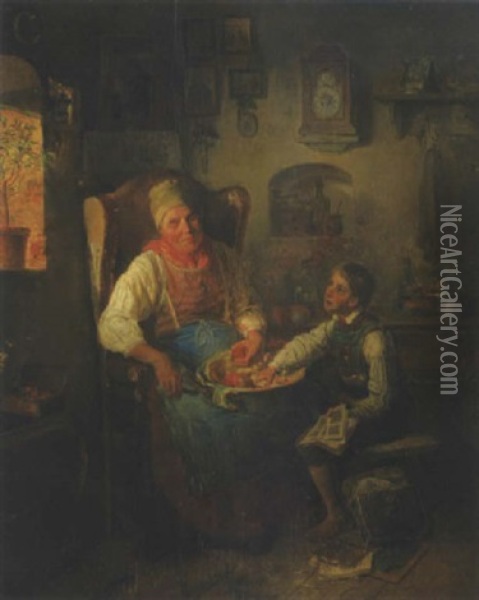 Der Kleine Apfeldieb Oil Painting - Eduard Ritter