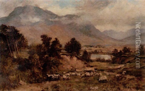 Landskap Med Far Oil Painting - August Friedrich Albrecht Schenck