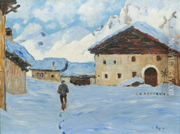 Snowy Village In The Alps Oil Painting - Carl Arp